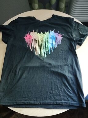 Rainbow Kids Black Tee with Drip Heart in Rainbow Colors